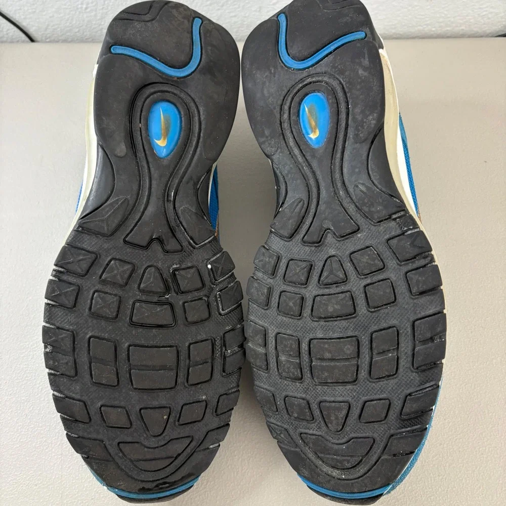 Nike Air Max 97 Blue Suede Mesh Sneakers Gold Swoosh CI3708-400 Mens 8